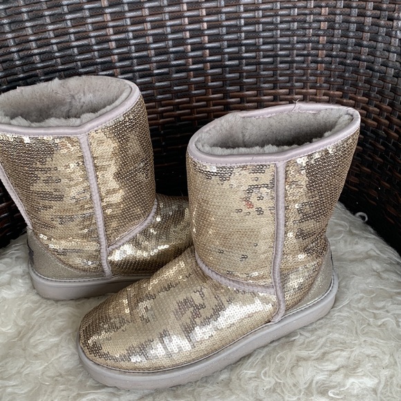 UGG Classic Gold Sequin Ankle Boots - Picture 8 of 16
